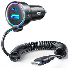 Заредете изображение във визуализатора на галерията – Joyroom fast car charger 3 in 1 with USB Type C cable 1.5m 55W black (JR-CL07) - TopMag
