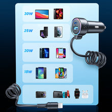 Заредете изображение във визуализатора на галерията – Joyroom fast car charger 3 in 1 with USB Type C cable 1.5m 55W black (JR-CL07) - TopMag
