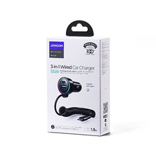 Заредете изображение във визуализатора на галерията – Joyroom fast car charger 3 in 1 with USB Type C cable 1.5m 55W black (JR-CL07) - TopMag
