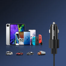Заредете изображение във визуализатора на галерията – Joyroom car charger 2 x USB with illumination 24W + power cable 3in1 USB Type C / micro USB / Lightning 1.2m black (JR-CL10) - TopMag
