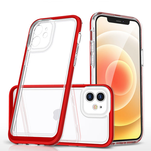 Clear 3in1 case for iPhone 12 frame gel cover red - TopMag