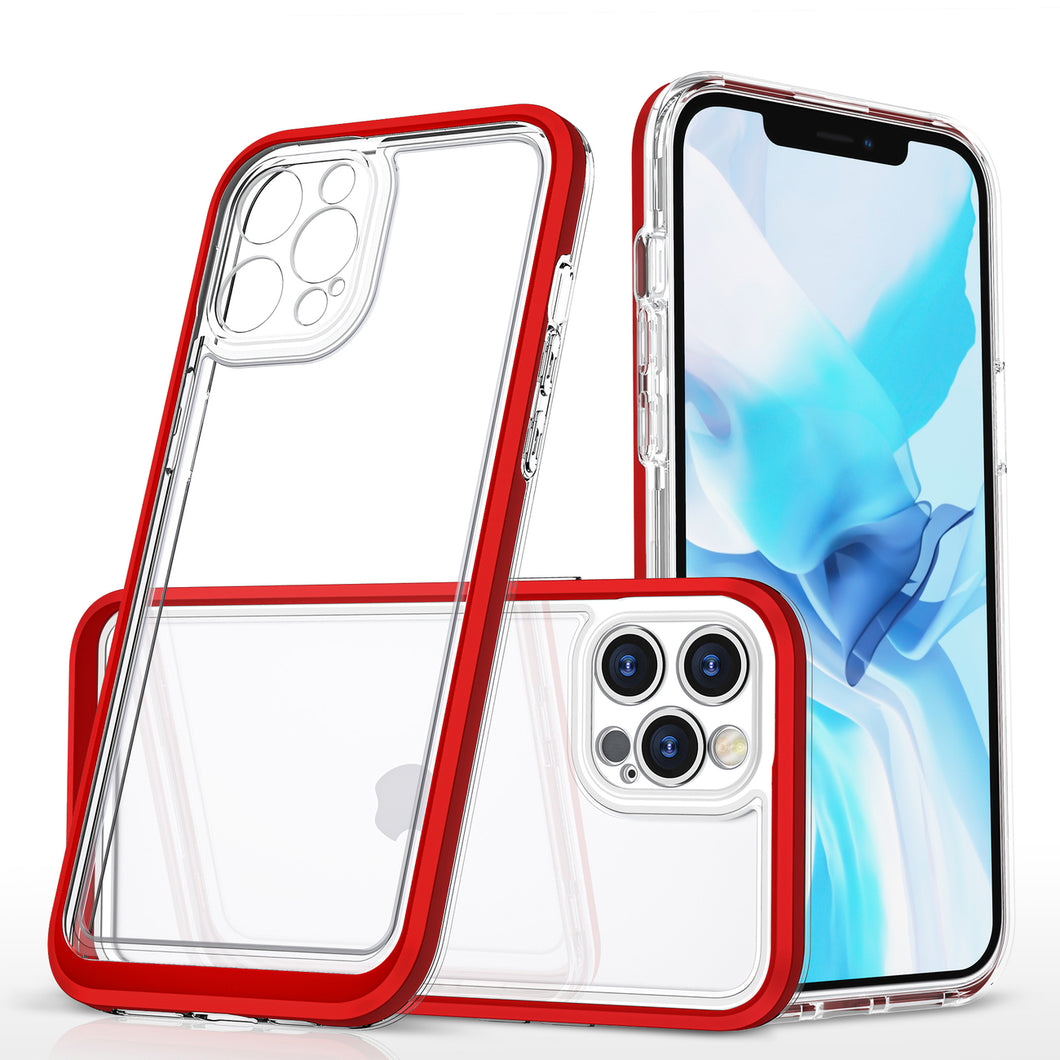 Clear 3in1 case for iPhone 12 Pro frame gel cover red - TopMag