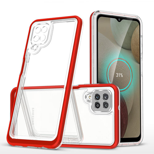 Clear 3in1 Case for Samsung Galaxy A12 5G Frame Gel Cover Red - TopMag