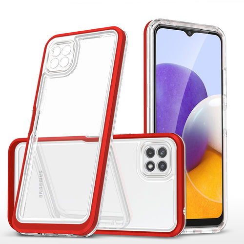 Clear 3in1 Case for Samsung Galaxy A22 5G Frame Gel Cover Red - TopMag