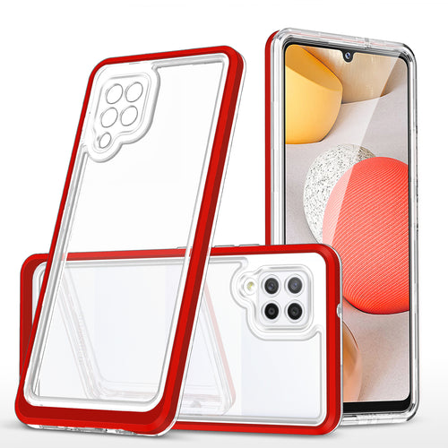Clear 3in1 Case for Samsung Galaxy A42 5G Frame Gel Cover Red - TopMag