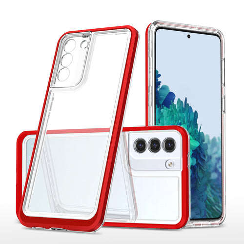 Clear 3in1 Case for Samsung Galaxy S21 5G Frame Gel Cover Red - TopMag