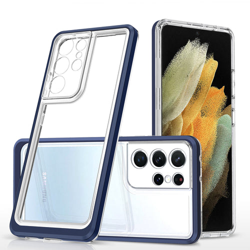 Clear 3in1 Case for Samsung Galaxy S21 Ultra 5G Frame Gel Cover Blue - TopMag