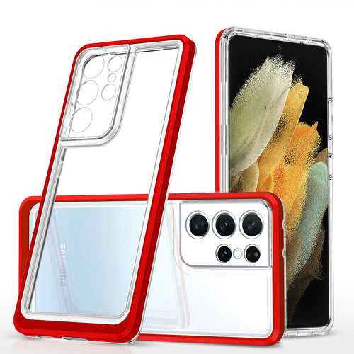 Clear 3in1 Case for Samsung Galaxy S21 Ultra 5G Frame Gel Cover Red - TopMag