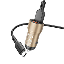 Заредете изображение във визуализатора на галерията – Borofone Car charger BZ19 Wisdom - 2xUSB - 12W with USB to Type C cable gold
