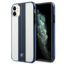 Заредете изображение във визуализатора на галерията – Etui BMW BMHCN61PCUMRSTNA iPhone 11 6,1" / Xr transparent hardcase Middle Stripe Navy - TopMag
