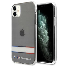 Заредете изображение във визуализатора на галерията – Etui BMW BMHCN61SHTWK iPhone 11 6,1" / Xr transparent hardcase Tricolor Stripes - TopMag
