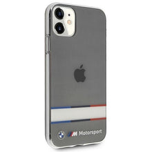 Заредете изображение във визуализатора на галерията – Etui BMW BMHCN61SHTWK iPhone 11 6,1" / Xr transparent hardcase Tricolor Stripes - TopMag
