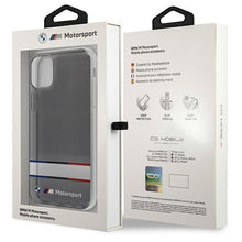 Заредете изображение във визуализатора на галерията – Etui BMW BMHCN61SHTWK iPhone 11 6,1" / Xr transparent hardcase Tricolor Stripes - TopMag
