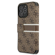 Заредете изображение във визуализатора на галерията – Guess GUBKP13L4GDBR iPhone 13 Pro / 13 6,1" brązowy/brown book 4G Stripe - TopMag
