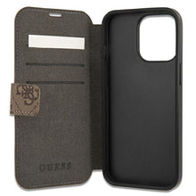 Заредете изображение във визуализатора на галерията – Guess GUBKP13L4GDBR iPhone 13 Pro / 13 6,1" brązowy/brown book 4G Stripe - TopMag
