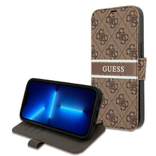 Заредете изображение във визуализатора на галерията – Guess GUBKP13L4GDBR iPhone 13 Pro / 13 6,1" brązowy/brown book 4G Stripe - TopMag

