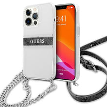 Заредете изображение във визуализатора на галерията – Guess GUHCP13LKC4GBSI iPhone 13 Pro / 13 6,1" Transparent hardcase 4G Grey Strap Silver Chain - TopMag
