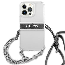 Заредете изображение във визуализатора на галерията – Guess GUHCP13LKC4GBSI iPhone 13 Pro / 13 6,1" Transparent hardcase 4G Grey Strap Silver Chain - TopMag
