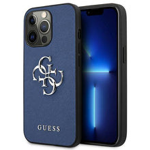 Заредете изображение във визуализатора на галерията – Guess GUHCP13LSA4GSBL iPhone 13 Pro / 13 6,1" niebieski/blue hardcase Saffiano 4G Metal Logo - TopMag
