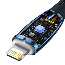 Заредете изображение във визуализатора на галерията – BASEUS cable Type C to Apple Lightning 8-pin Power Delivery 20W Glimmer Series CADH000003 1m blue
