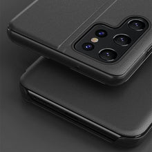 Заредете изображение във визуализатора на галерията – Eco Leather View Case elegant case with a flip cover and stand function for Samsung Galaxy S22 Ultra blue - TopMag
