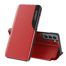 Заредете изображение във визуализатора на галерията – Eco Leather View Case an elegant case with a flap and stand function for Samsung Galaxy S22 red - TopMag
