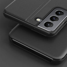 Заредете изображение във визуализатора на галерията – Eco Leather View Case elegant flip cover with stand function for Samsung Galaxy S22 blue - TopMag

