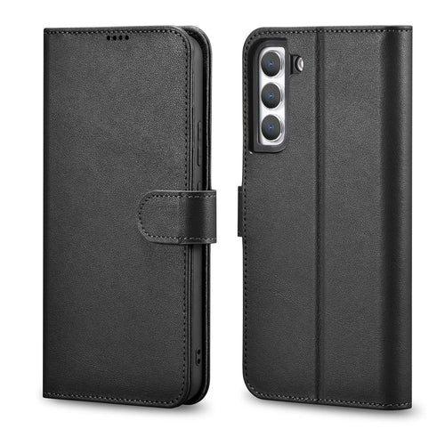 iCarer Haitang Leather Wallet Case Leather Case for Samsung Galaxy S22 + (S22 Plus) Wallet Housing Cover Black (AKSM05BK) - TopMag