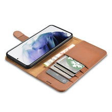 Заредете изображение във визуализатора на галерията – iCarer Haitang Leather Wallet Case Leather Case for Samsung Galaxy S22 + (S22 Plus) Wallet Housing Cover Brown (AKSM05BN) - TopMag
