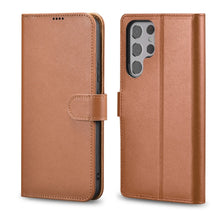 Заредете изображение във визуализатора на галерията – iCarer Haitang Leather Wallet Case Leather Case For Samsung Galaxy S22 Ultra Wallet Housing Cover Brown (AKSM06BN) - TopMag
