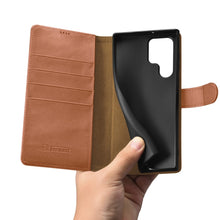 Заредете изображение във визуализатора на галерията – iCarer Haitang Leather Wallet Case Leather Case For Samsung Galaxy S22 Ultra Wallet Housing Cover Brown (AKSM06BN) - TopMag

