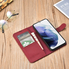 Заредете изображение във визуализатора на галерията – iCarer Haitang Leather Wallet Case Leather Case For Samsung Galaxy S22 Ultra Wallet Housing Cover Red (AKSM06RD) - TopMag
