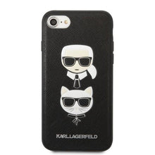 Заредете изображение във визуализатора на галерията – Karl Lagerfeld KLHCI8SAKICKCBK iPhone 7/8 / SE 2020 / SE 2022 black/black hardcase Saffiano Karl&amp;Choupette Head
