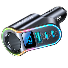 Заредете изображение във визуализатора на галерията – Joyroom fast car charger 4in1 USB-A QC3.0 / 2xUSB-C PD 150W black (JR-CL21)
