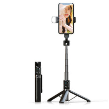 Заредете изображение във визуализатора на галерията – Selfie Stick - with detachable bluetooth remote control, tripod and LED light - P90D BLACK
