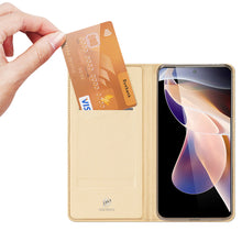 Заредете изображение във визуализатора на галерията – Dux Ducis Skin Pro Holster Case Cover Flip Poco M4 Pro 5G gold - TopMag
