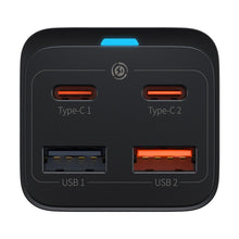 Заредете изображение във визуализатора на галерията – Baseus GaN3 Pro fast GaN charger 2 x USB Type C / 2 x USB 65W PD, QC4.0 +, AFC, PPS + USB Type C - USB Type C cable 1m black (CCGP040101) - TopMag
