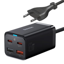 Заредете изображение във визуализатора на галерията – Baseus GaN3 Pro fast GaN charger 2 x USB Type C / 2 x USB 65W PD, QC4.0 +, AFC, PPS + USB Type C - USB Type C cable 1m black (CCGP040101) - TopMag
