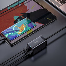 Заредете изображение във визуализатора на галерията – Baseus GaN3 Pro fast GaN charger 2 x USB Type C / 2 x USB 65W PD, QC4.0 +, AFC, PPS + USB Type C - USB Type C cable 1m black (CCGP040101) - TopMag
