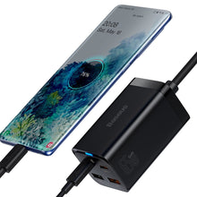 Заредете изображение във визуализатора на галерията – Baseus GaN3 Pro fast GaN charger 2 x USB Type C / 2 x USB 65W PD, QC4.0 +, AFC, PPS + USB Type C - USB Type C cable 1m black (CCGP040101) - TopMag
