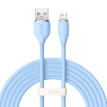 Заредете изображение във визуализатора на галерията – Baseus cable, USB cable - Lightning 2.4A, length 2 m Jelly Liquid Silica Gel - blue - TopMag

