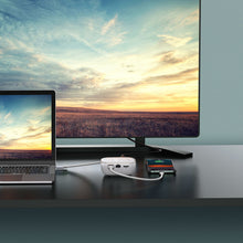 Заредете изображение във визуализатора на галерията – Baseus multifunctional USB Type C HUB, memory card reader, external network card (USB 3.0, RJ45, HDMI, SD, micro SD) Power Delivery 60 W white (CAHUB-AU02) - TopMag
