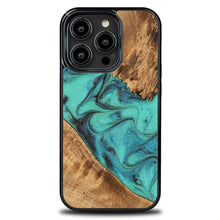 Заредете изображение във визуализатора на галерията – Bewood Unique Turquoise iPhone 14 Pro Wood and Resin Case - Turquoise Black
