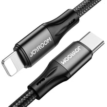 Заредете изображение във визуализатора на галерията – Joyroom fast charging / data cable USB Type C - Lightning PD 20W 1m black (S-1024N1-PD) - TopMag
