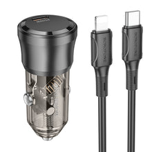 Заредете изображение във визуализатора на галерията – Borofone Car charger BZ24 Clever - Type C - QC 3.0 PD 20W with Type C to Lightning cable black
