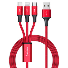Заредете изображение във визуализатора на галерията – Baseus 3-in-1 cable with USB terminals - USB Type C / Lightning / micro USB 1.2m, 3.5A red (CAJS000009) - TopMag
