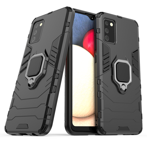 Ring Armor tough hybrid case cover + magnetic holder for Samsung Galaxy A03s (166.5) black - TopMag