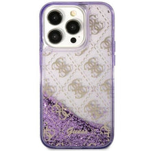 Заредете изображение във визуализатора на галерията – Original faceplate case GUESS GUHCP14LLC4PSGU for iPhone 14 PRO (Liquid Glitter 4G Translucent / purple)
