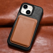 Заредете изображение във визуализатора на галерията – MagSafe Compatible Leather Flip Case for iPhone 15 iCarer Curved Edge Oil Wax Real Leather Folio Case - Black

