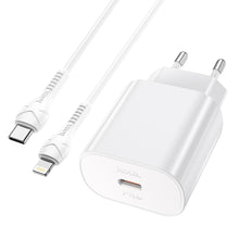 Заредете изображение във визуализатора на галерията – Hoco charger type c power delivery pd25w with cable to lightning 8-pin jetta n22 white - TopMag
